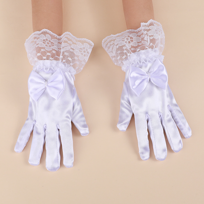 Children's bow gloves bride wedding flower girl lace lace satin student performance dress gloves     S6270