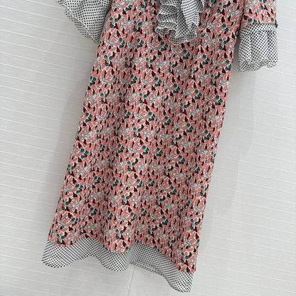 Prada Lace Half-sleeved Dress Pink mix colors Polyester