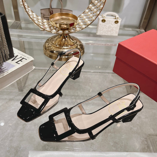 Belle Viv Metal Buckle Slingback Pumps 45 Transparent Black Patent Leather