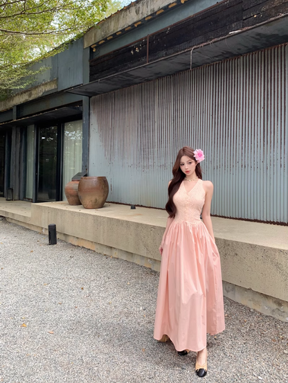 Temperament pink v-neck lace sleeveless dress pretty little skirt R0620