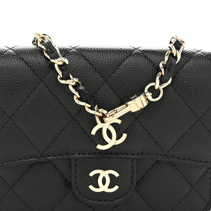 Caviar Quilted Mini Clutch With Chain Black