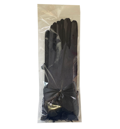 Breathable mesh gloves lace bow Hepburn style etiquette black French retro dress     S6267