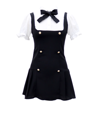 Sweet pure college style puff sleeve dress new style waist slimming lapel fake two-piece dress R0140