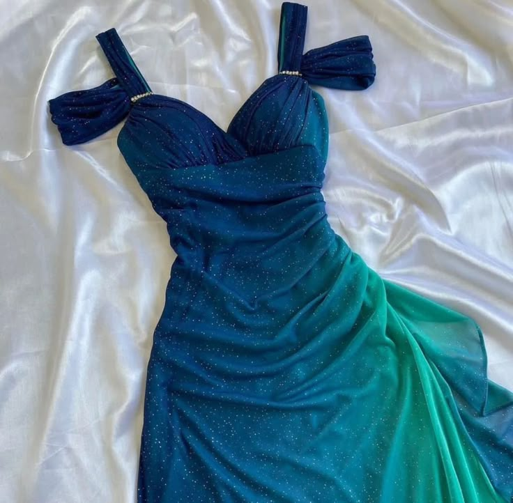 Shiny Blue Spaghetti Straps Ruffles Vintage Long Party Dress MD7390