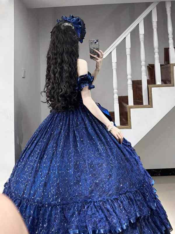Royal Blue Gothic Straps Quinceanera Dress Birthday Ball Gown, D38