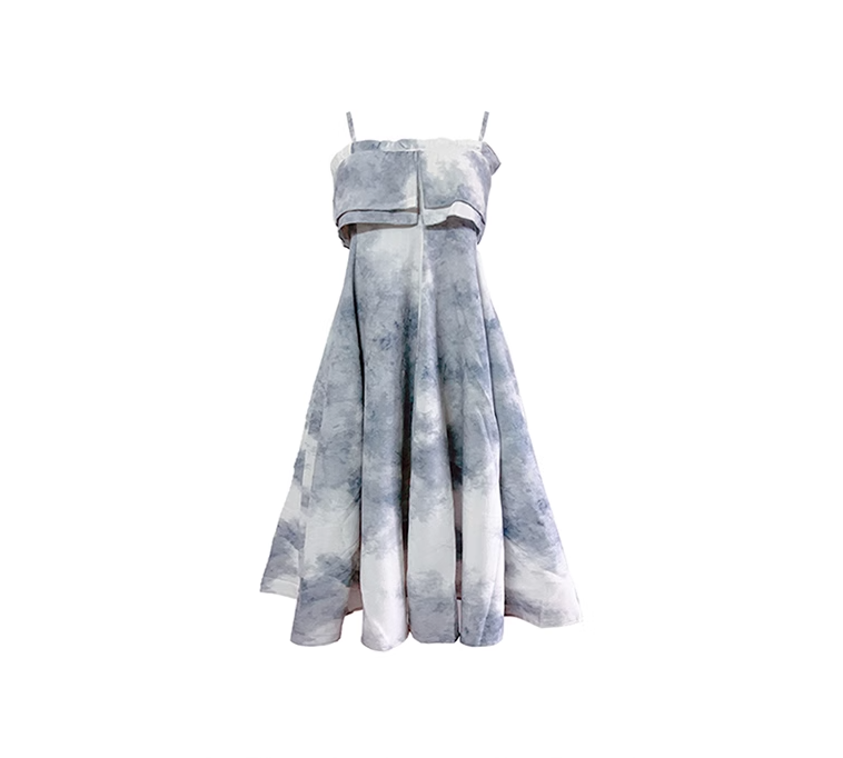 Misty Jiangnan ink-dyed wrap dress high-end dress one-shoulder suspender dress R0114