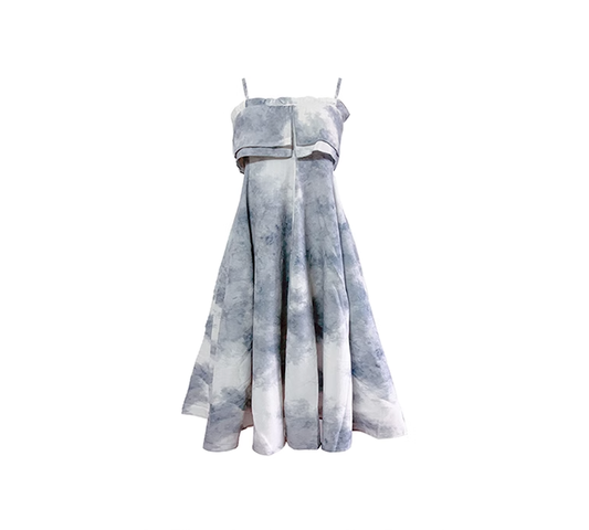 Misty Jiangnan ink-dyed wrap dress high-end dress one-shoulder suspender dress R0114