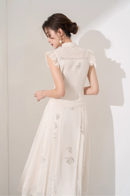 Chic and beautiful suit skirt summer new Chinese style top skirt high-end temperament two-piece suit R4294