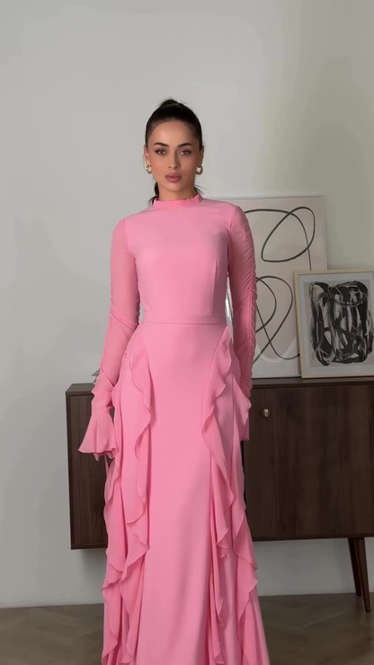 Ruffle Chiffon Women's Casual Dress Long Party Dress   fg7442