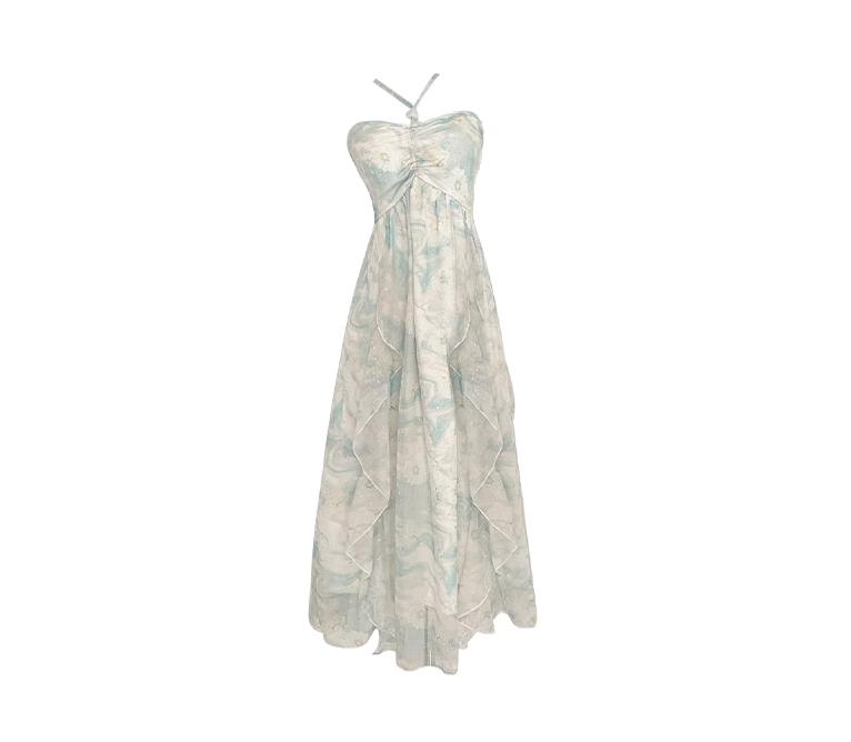 Beach holiday long dress slim halter neck dress temperament high-end tube top dress R0009
