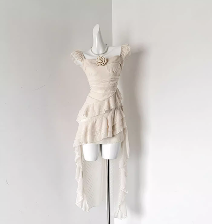 French holiday rose temperament long tail sleeveless atmosphere suspender dress R0297