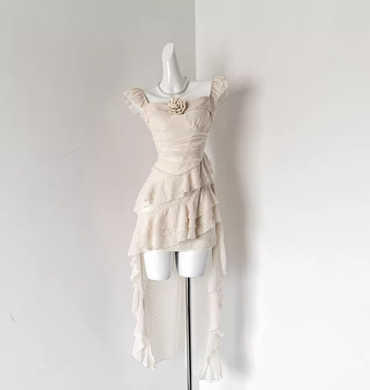 French holiday rose temperament long tail sleeveless atmosphere suspender dress R0297