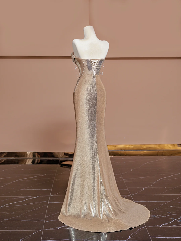 Champagne gold strapless fitted long ball gown, bridal gown R8362
