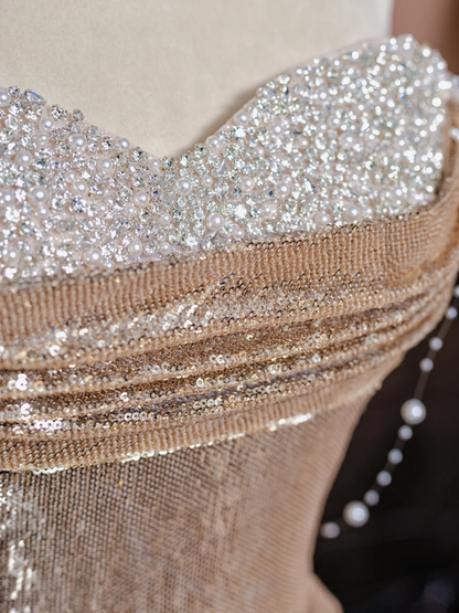 Champagne gold strapless fitted long ball gown, bridal gown R8362