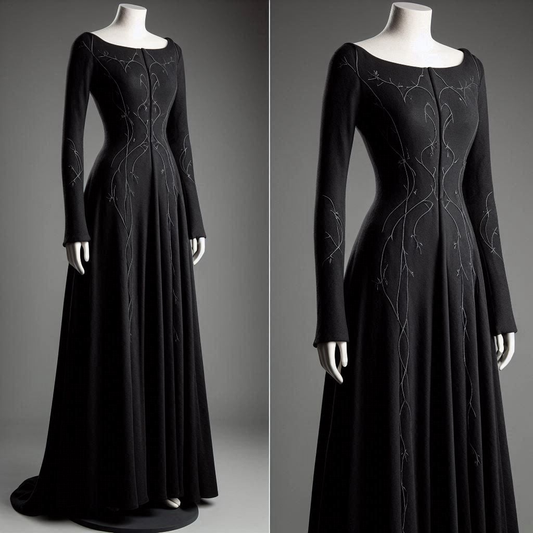 Modest Long Sleeves Black A-Line Elegant Long Formal Evening Party Dress, D960