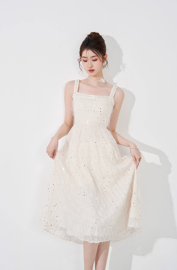 French romantic suspender dress suspender dress new mid-length niche temperament skirt R4379