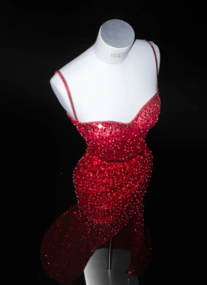 Mermaid Red Sequin Prom Party Dress Shiny Sexy Evening Dress Birthday Outfit  fg8691
