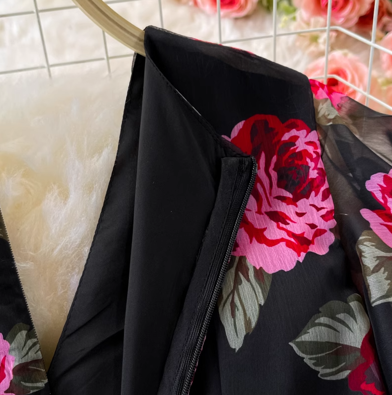 Ruffled waist slimming temperament lady V-neck hip fishtail chiffon dress fashionable dress skirt R0370