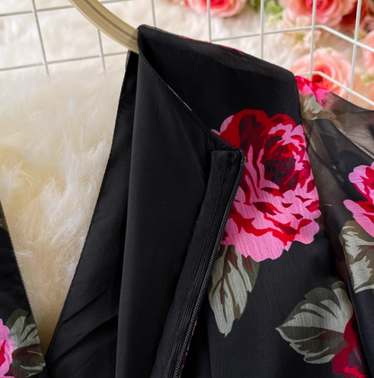 Ruffled waist slimming temperament lady V-neck hip fishtail chiffon dress fashionable dress skirt R0370