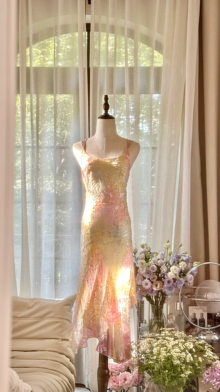 Pastel halter-neck fitted long ball gown for a sweet and girly look R7751