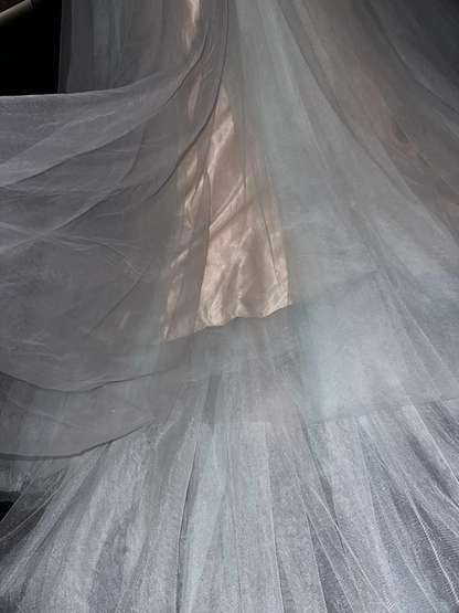 Champagne-colored satin halter-neck fitted long ball gown R6916