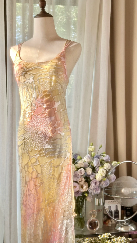 Pastel halter-neck fitted long ball gown for a sweet and girly look R7751
