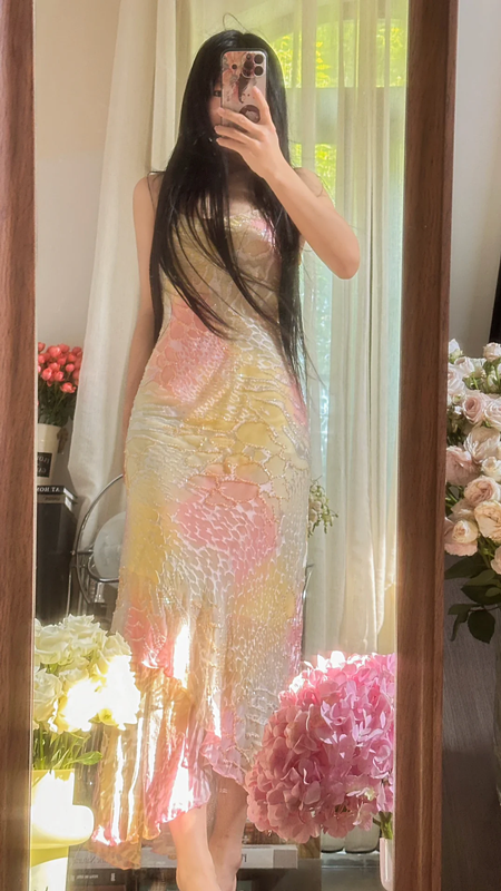 Pastel halter-neck fitted long ball gown for a sweet and girly look R7751