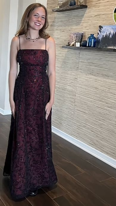 A Line Spaghetti Straps Burgundy Sequin Long Prom Dresses Evening Dress fg8517
