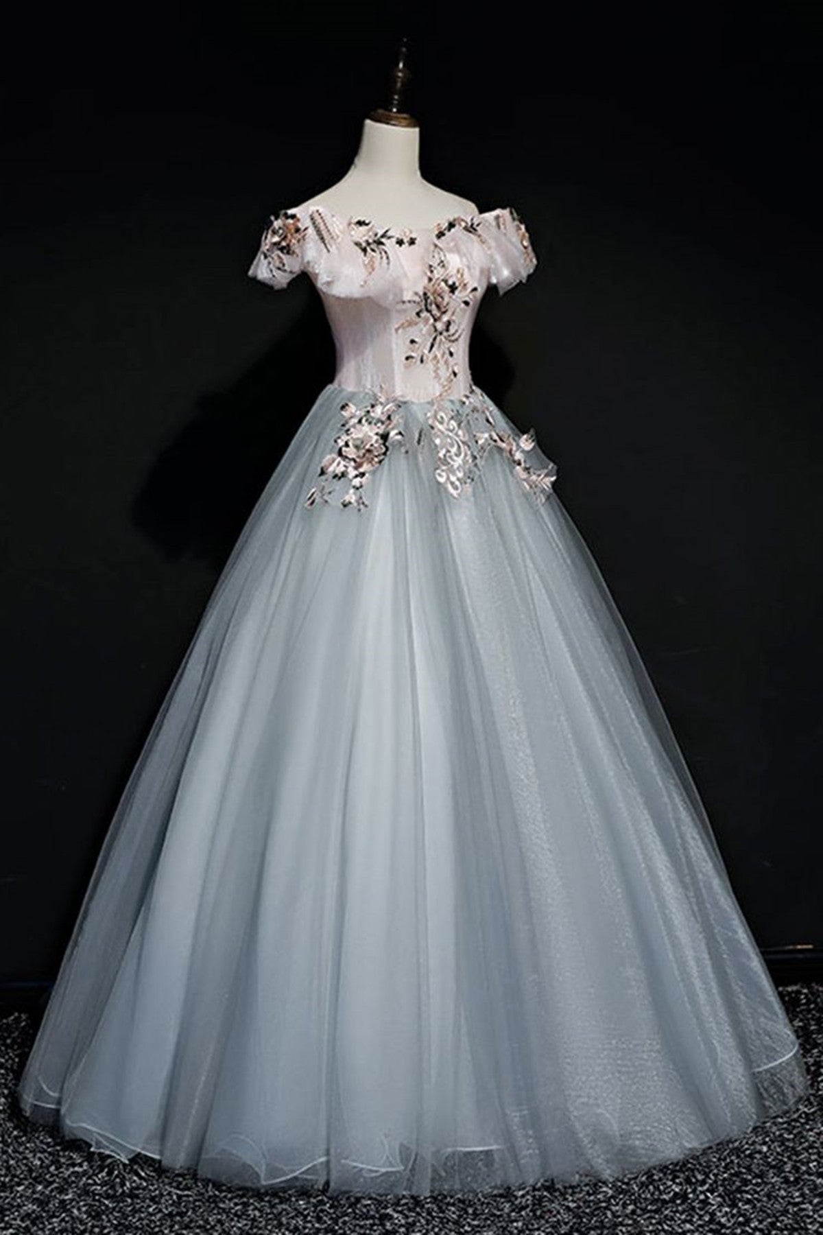 Off Shoulder Long Off Shoulder Party Dress, Tulle Sweet 16 Dress Formal Gown