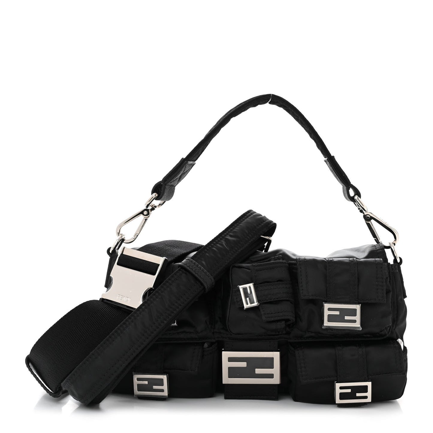 Econyl Cuoio Romano Multipocket Baguette Black