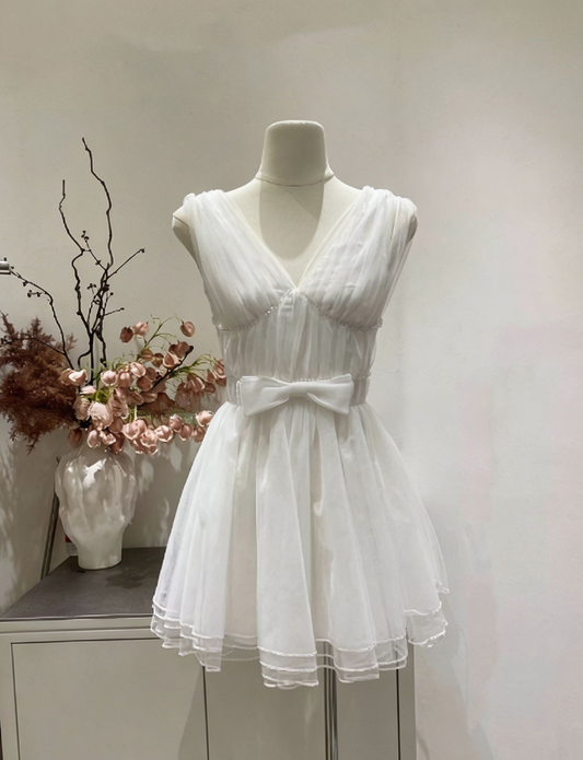 Elegant Homecoming Dress  V Neck Bowknot Back to School Outfits Party Dress  D6576