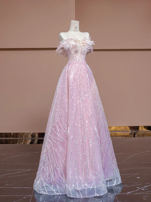 Light pink strapless, fitted waist, full skirt, long ball gown, bridal dress R8365