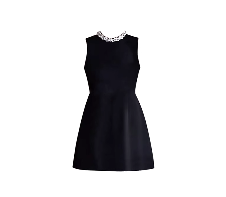 French pearl collar Hepburn style dress waist sleeveless little black dress vest skirt R0096