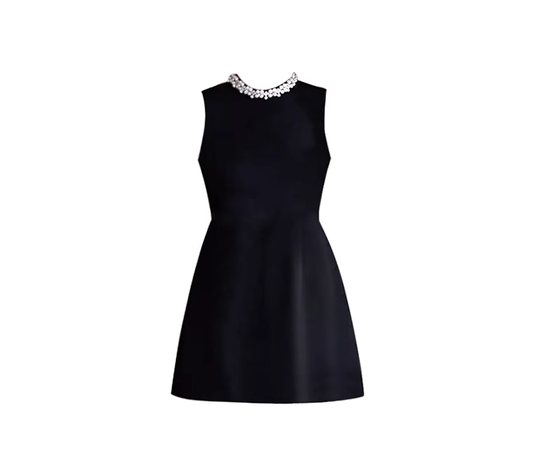 French pearl collar Hepburn style dress waist sleeveless little black dress vest skirt R0096