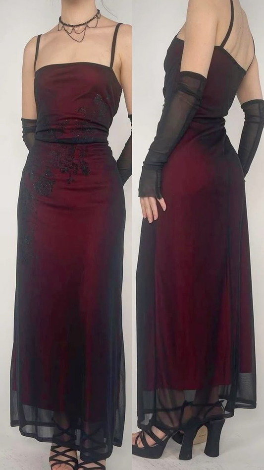 Burgundy Spaghetti Straps Sheath Vintage Long Evening Party Dresses, D1194
