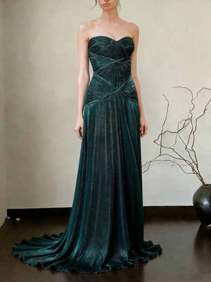 Gorgeous Dark Green Satin Beaded Mermaid Long Birthday Prom Dress Party Dress SP1557