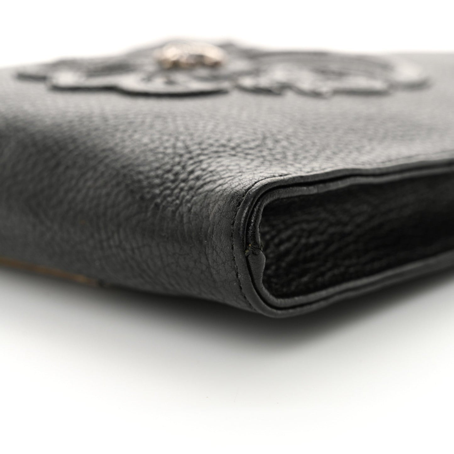 Grained Calfskin Fleur De Lis Square Pocket Crossbody Black