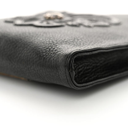 Grained Calfskin Fleur De Lis Square Pocket Crossbody Black