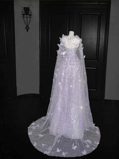 White tube-top rhinestone slim waist A-line maxi dress, prom dress R5649