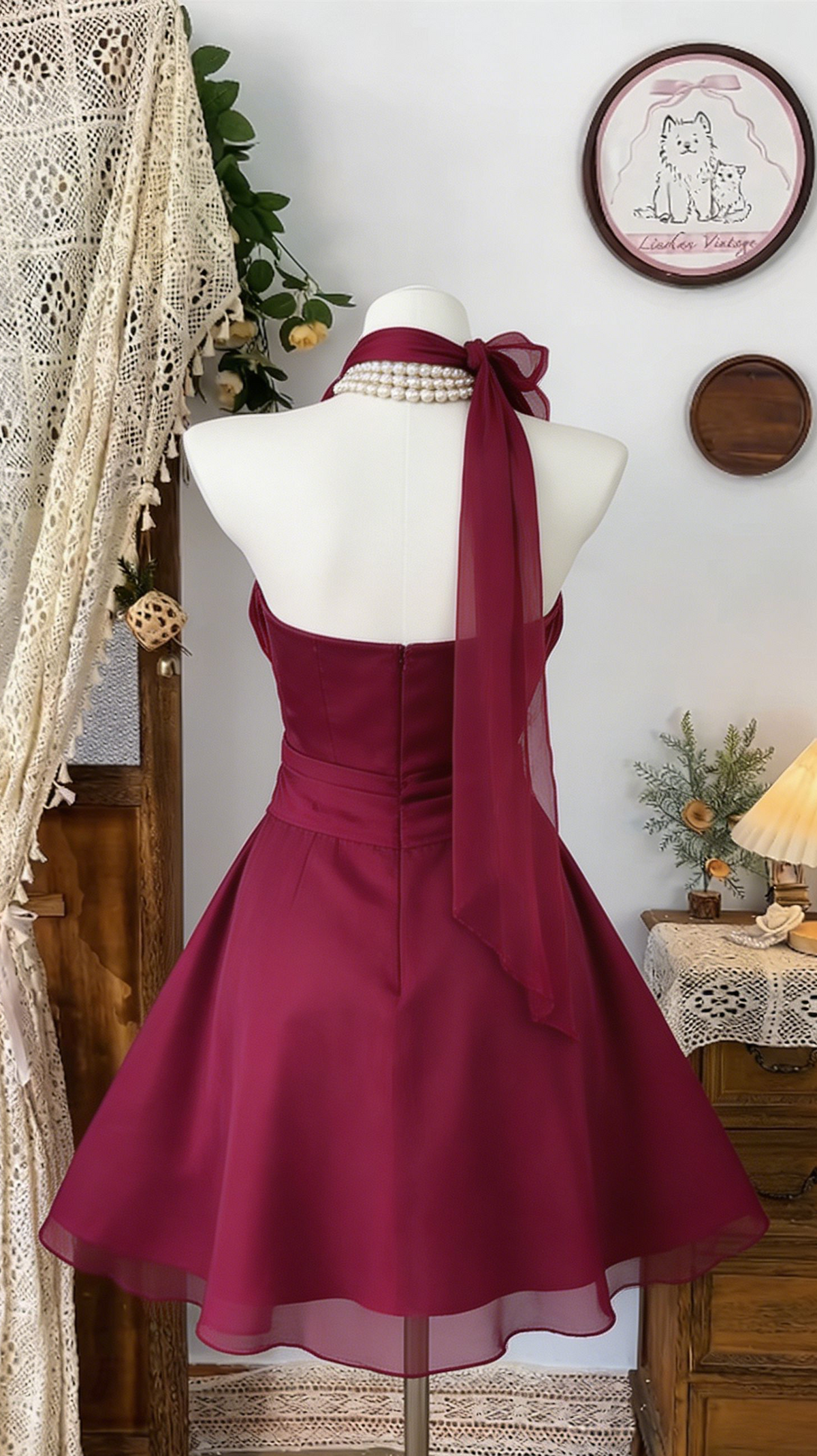 Beauty Homecoming Dress Halter Pleated Back to School Outfits Party Dress  D6535