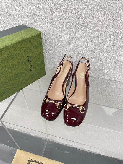 GG WOMEN'S HORSEBIT SLINGBACK 95MM IN WINE RED CALFSKIN