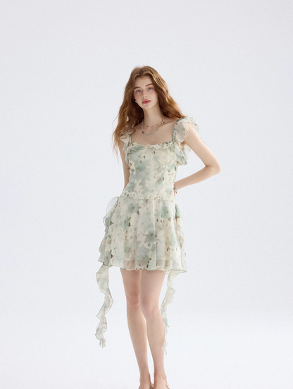 French dress floral suspender skirt design short skirt small skirt women summer R3448