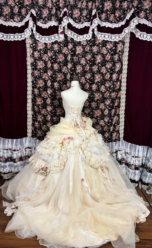 Retro 3D Flowers Strapless A-Line Tulle Quinceanera Dresses Sweet 18 Birthday Ball Gowns, D1430