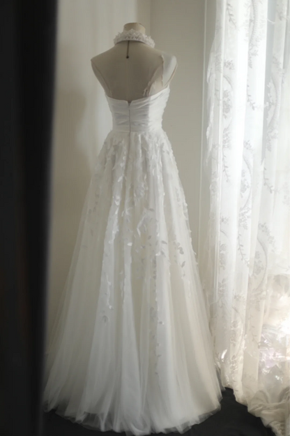 White strapless, fitted waist, floral print long ball gown R6800