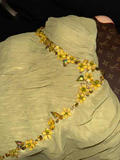 Yellow one-shoulder fitted waist long ball gown with pleats R7039