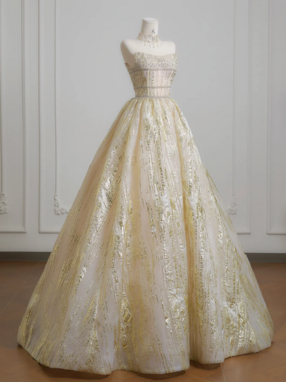 Light apricot strapless fitted waist long ball gown/bridal dress R8225