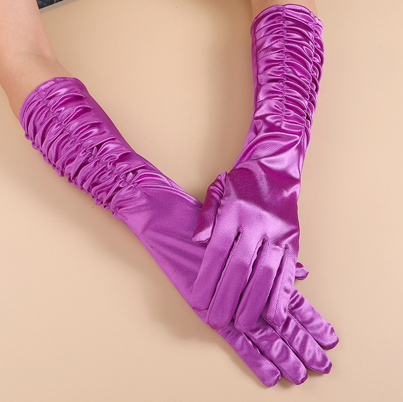 Sunscreen long satin pleated bridal gloves satin fingerless gloves wedding wedding stage     S6263