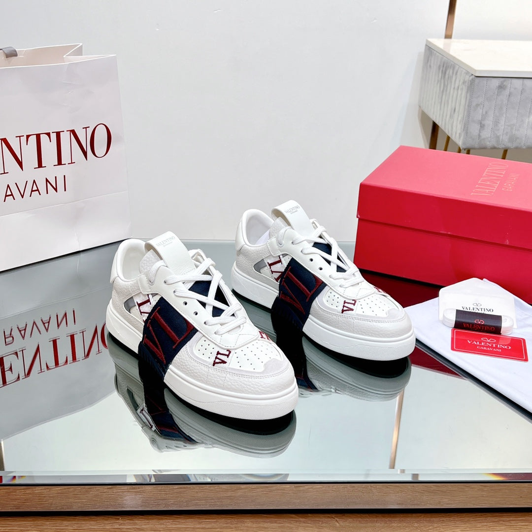 valenti low top vl7n white calfskin black red canvas