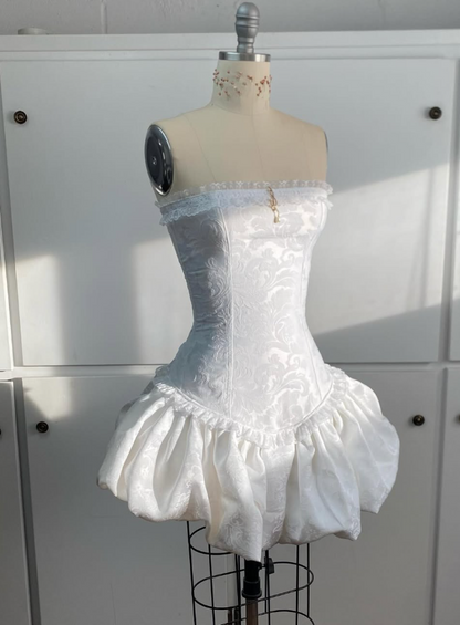 Vintage White Strapless A-line Lace Lace-up Short Party Dresses Homecoming Dress, D1325