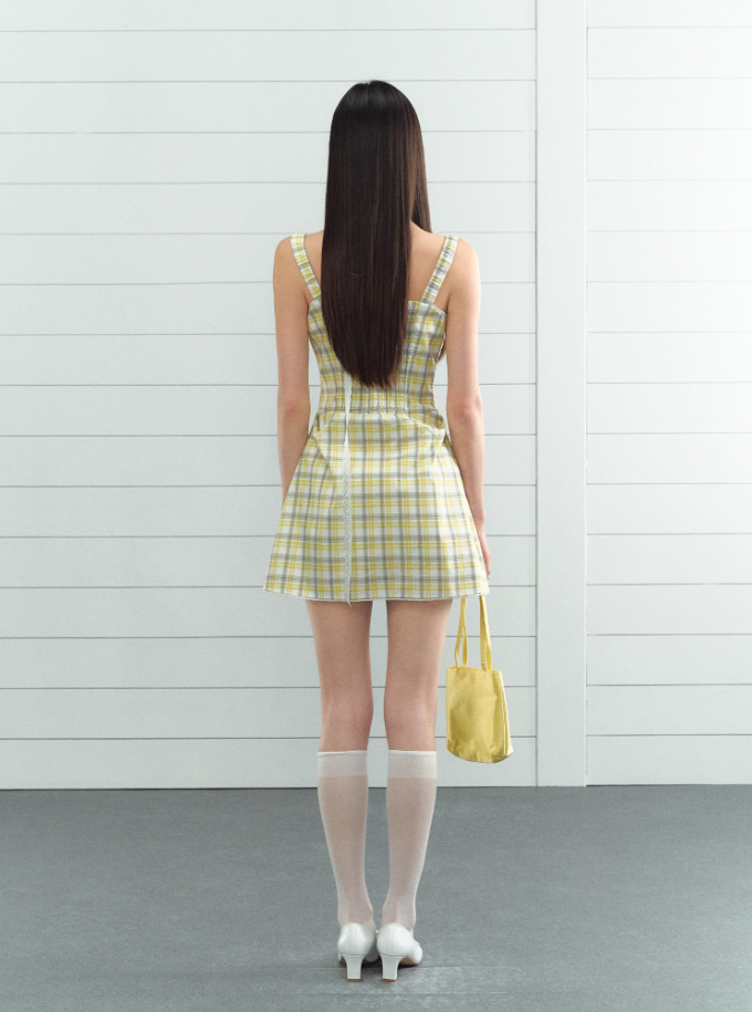 Plaid sweet girl style vest dress female summer A-line French slim suspender skirt R3336